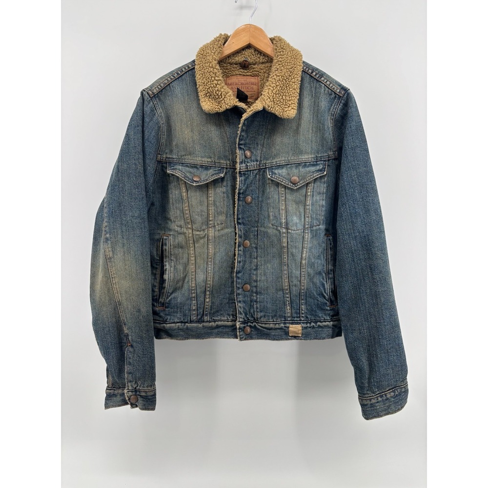 Abercrombie & Fitch Sherpa-Lined Trucker Jacket Mens Blue Denim Medium Vintage